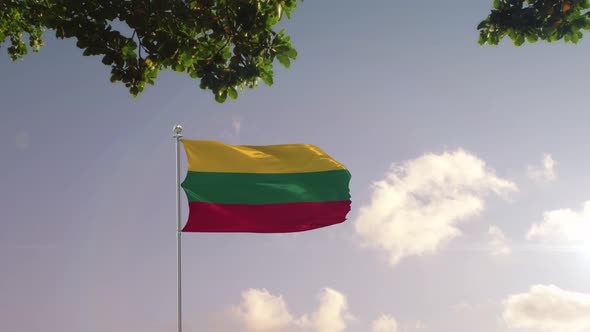 Lithuania Flag With  Modern City 