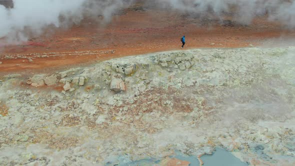 Steaming Fumaroles in Hverir Geothermal Area Near Lake Myvatn