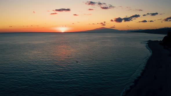 Aerial view of sunset on the ocean