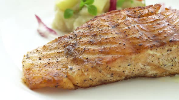 Grilled salmon meat steak with vegetable
