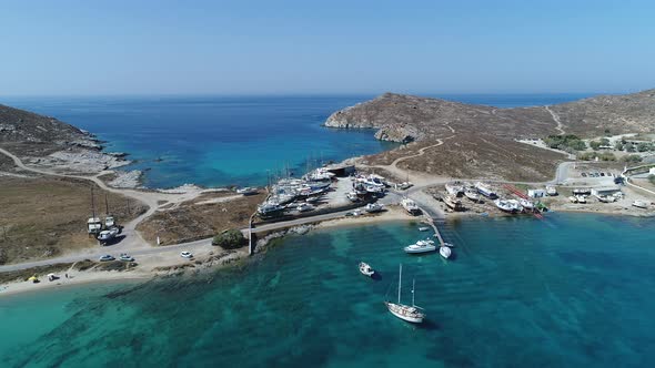 Monastiri beach on the island of Paros in the Cyclades in Greece seen from th