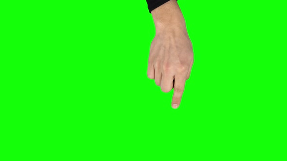 Man Hand in Black Sweater Is Performing Pan Left and Right, Double at Tablet Screen Gesture on Green