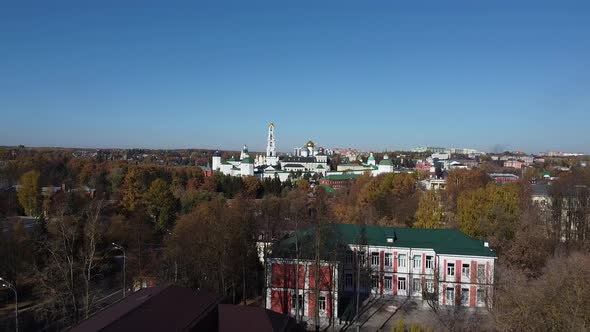 Autumn view of the Holy Trinity Lavra of St. Sergius from a bird's eye view