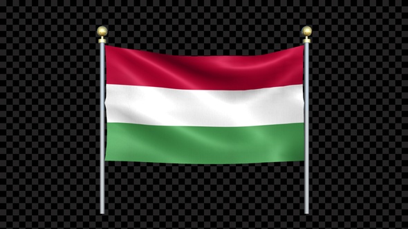 Flag Of Hungary Waving In Double Pole Looped