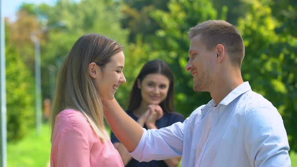 Caring Woman Happy Her Best Friend Finally Making Relationship With Good Man