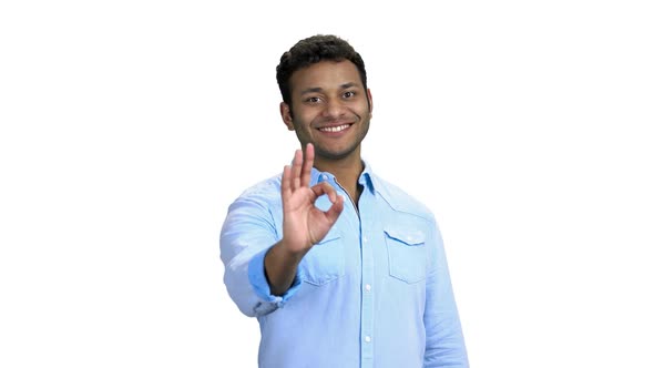 Joyful Businessman Showing Ok Sign with Fingers