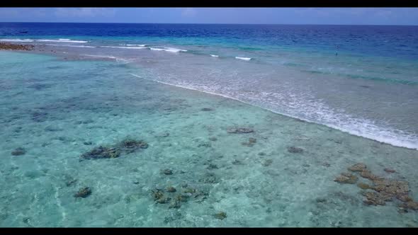 Aerial top view tourism of idyllic lagoon beach break by shallow ocean and clean sand background of 