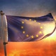 European Flag Backlit At Beautiful Sunrise Loop Slow Motion - VideoHive Item for Sale