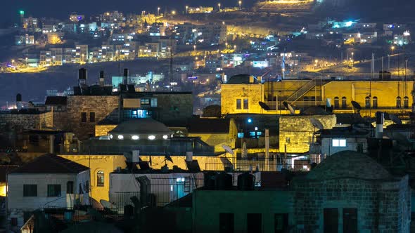 Panorama of Jerusalem Old City Night Timelapse From Austrian Hospice Roof Israel