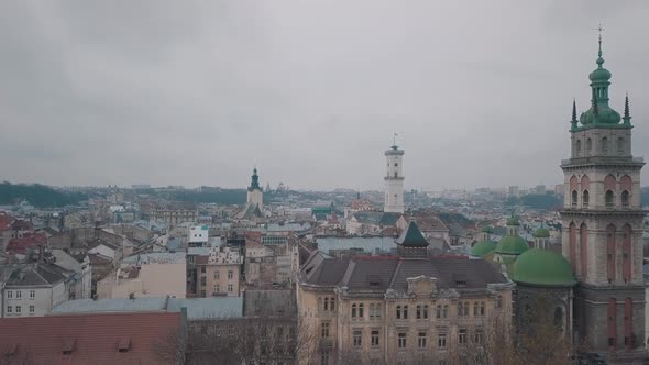 Aerial City Lviv, Ukraine, European City, Popular Areas of the City