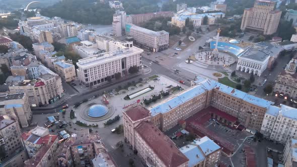 Independence Square in the Morning. Kyiv, Ukraine. Aerial View