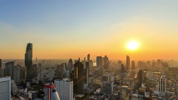 Bangkok business district city center, day to night – Time Lapse