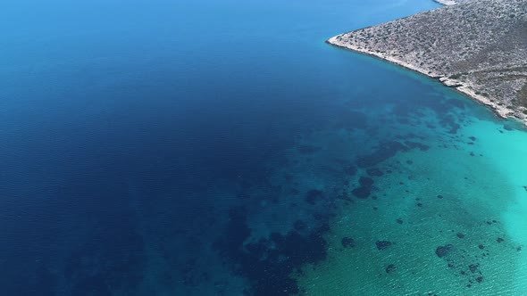 Mylopotas on the island of Ios in the Cyclades in Greece seen from the sky