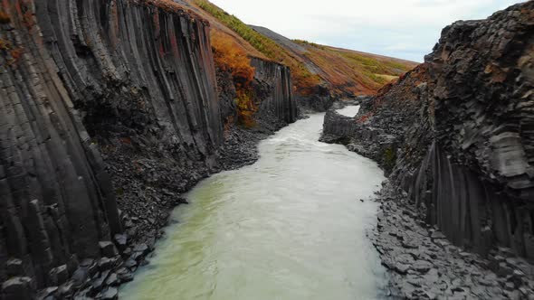 Aerial View of Studlagil Canyon, Jokulsa A Bru River in Iceland