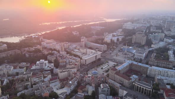 Kyiv Kiev Ukraine at Dawn in the Morning. Aerial View