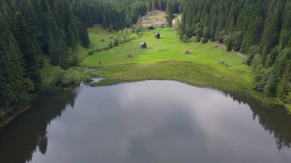 Mountain Lake And Forest, Aerial View