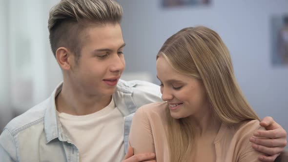 Couple of Teens Looking Each Other Happily, Tenderness and Love, Romantic Date