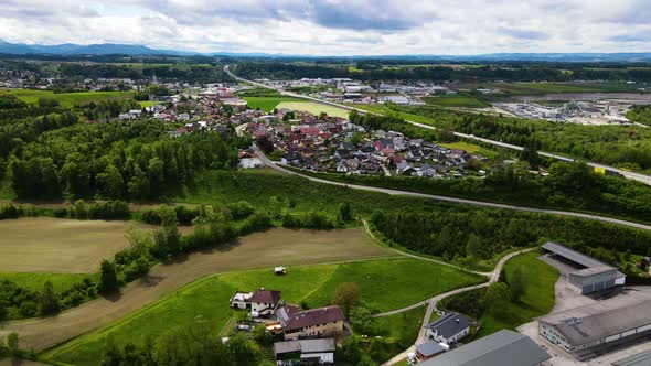 Village with an River with Forest Drone Video