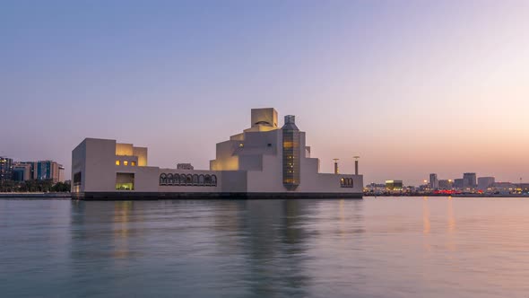 Museum of Islamic Art in Doha Day to Night Timelapse Qatar