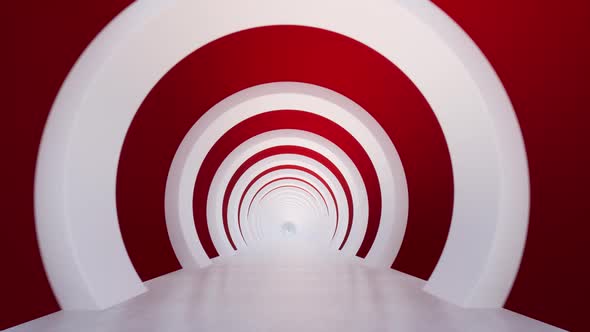 Long Red Round Tunnel Corridor Modern 3d Style Futuristic