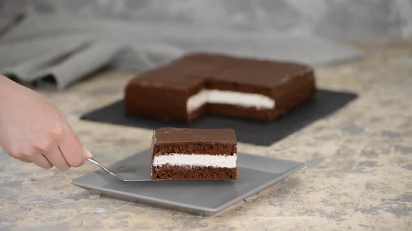 Delicious Chocolate Cake on Table, Close-up