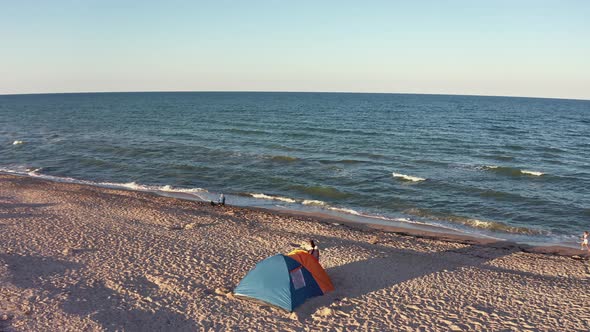 Bright Tent By the Sea in the Evening Light