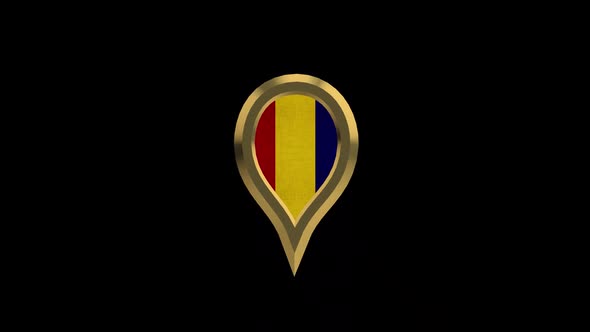 Romania 3D Rotating Location Gold Pin Icon