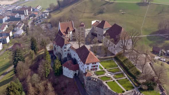 Lenzburg Castle in the Canton of Aargau in Switzerland by air