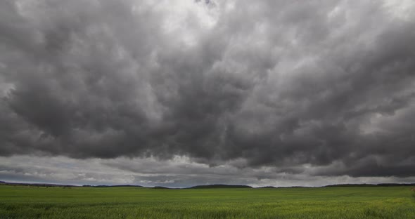 Storm Clouds In A Green Timelapse Field