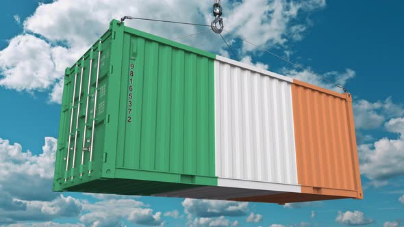 Loading Cargo Container with Flag of Ireland