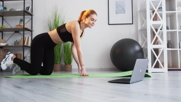 Home Workout Online Fitness Woman Laptop Exercise