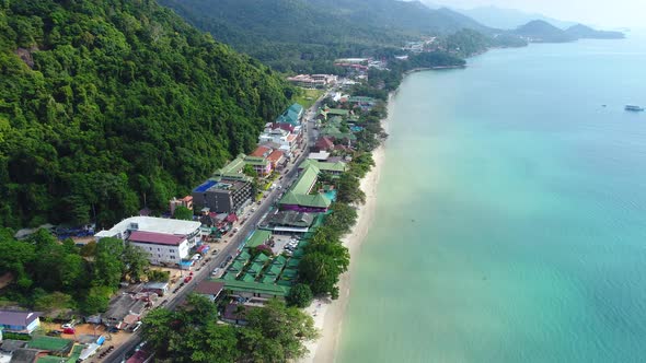 Drone View Of  White Sand Beach On Koh Chang.