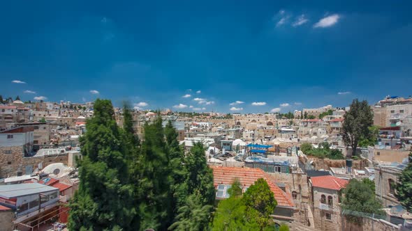 Panorama of Jerusalem Old City and Temple Mount Timelapse Hyperlapse From Austrian Hospice Roof