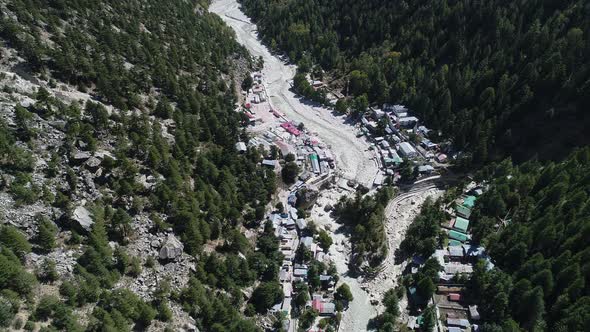 Gangotri village in the state of Uttarakhand in India seen from the sky