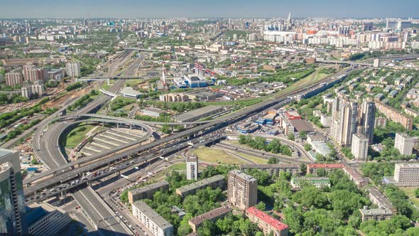 Panoramic View of the Building From the Roof of Moscow International Business Center Timelapse