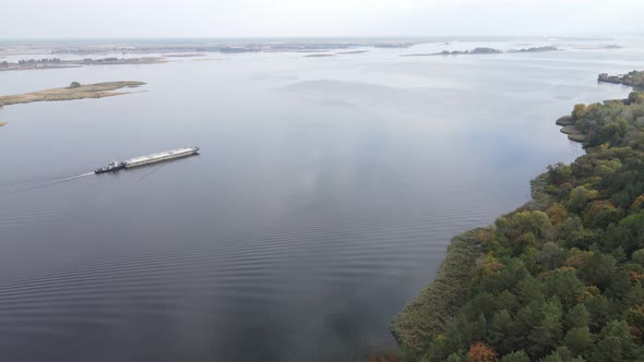 Beautiful Aerial View of the River Dnipro. Ukraine, Slow Motion