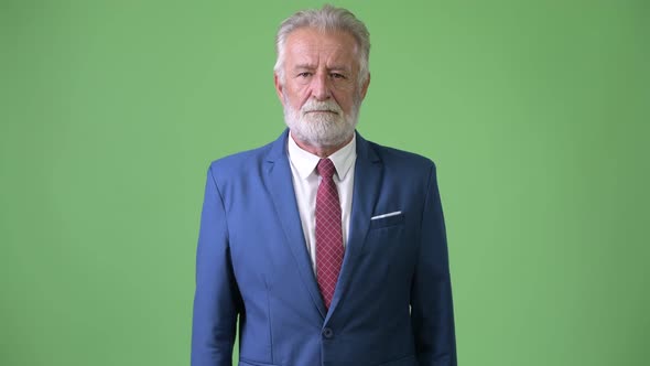 Handsome Senior Bearded Businessman Against Green Background