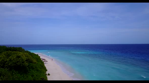 Aerial sky of luxury seashore beach trip by blue green sea and white sand background of a dayout nea