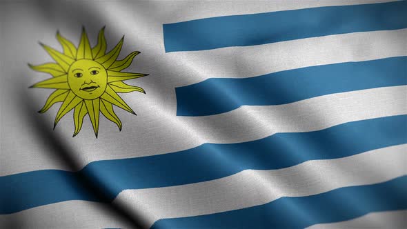 Uruguay Flag Closeup Blowing In Wind