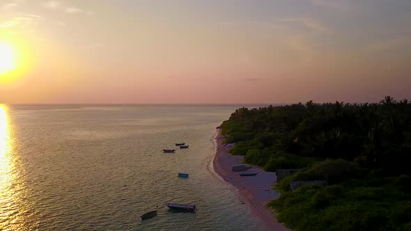 Drone aerial abstract of resort beach time by blue water with sand background