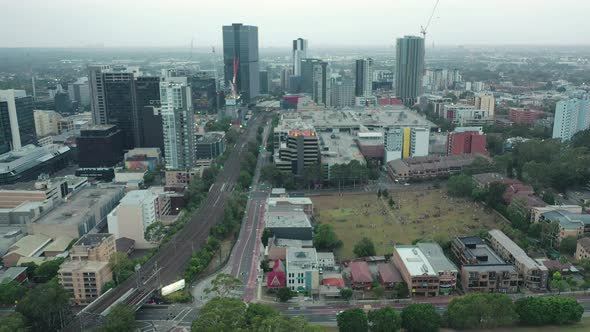 Aerial Footage of Rooftops in City Centre Downtown District