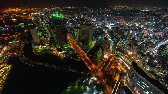 time lapse of Yokohama Cityscape at night, Japan