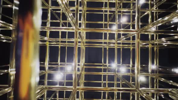 Abstract Gold Grid Video with Backlight Vivid Perspective Video Art Deco Pattern