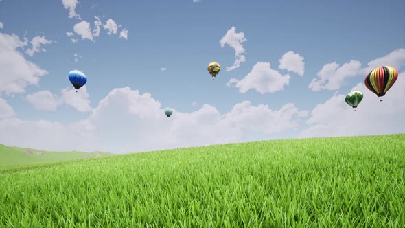 Hot Air Balloons Beautiful Nature Grass Landscape Clear Air