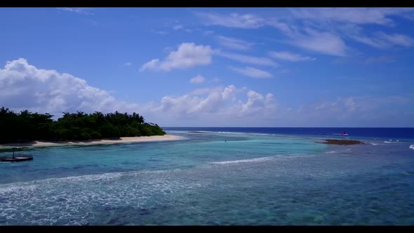 Aerial view scenery of paradise bay beach time by blue sea and white sand background of a dayout aft