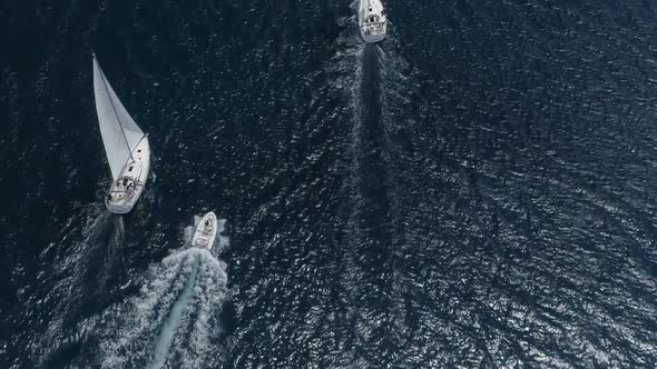 Aerial View Sailing Yachts Sunny Day