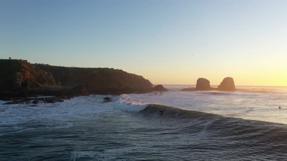 Aerial Shot, Surfing Epic Sunset, Punta de Lobos, pichilemu, chile. surf, surfer