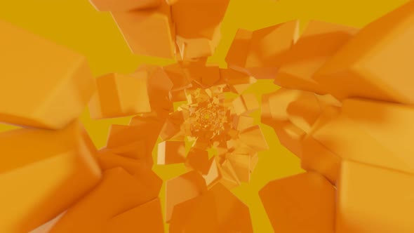 Abstract 3D rendered orange cubes on an orange background. Minimal motion graphic