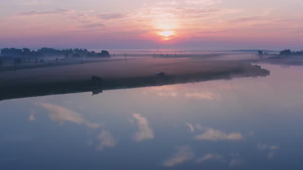 Morning Fog at Dawn on the Lake