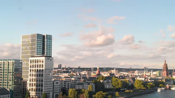 Aerial Panoramic View of Frankfurt Skyline From Drone Germany